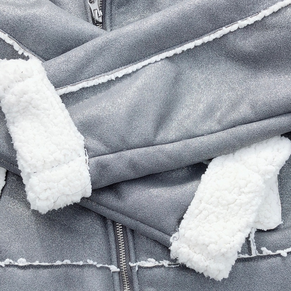 Justice Metallic Pewter Gray Faux Shearling Coat - Picture 2 of 8
